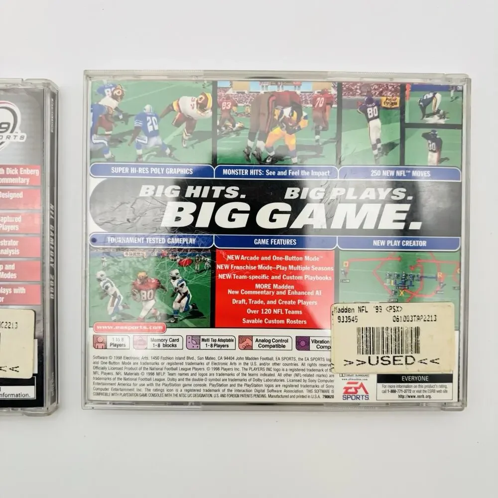 Madden 1999 & NFL GameDay 2000 PlayStation 1 PS1 2 Game Football Bundle Lot VG